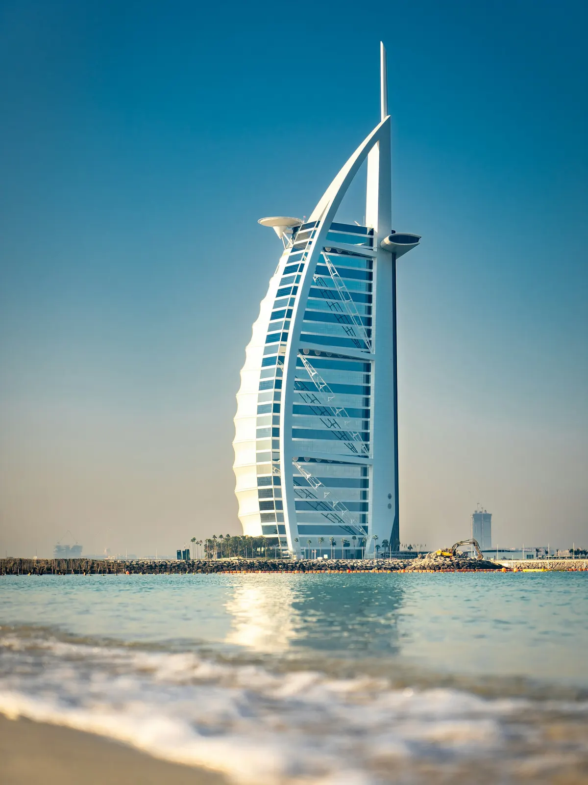The sail-shaped Burj Al Arab seen from the beach